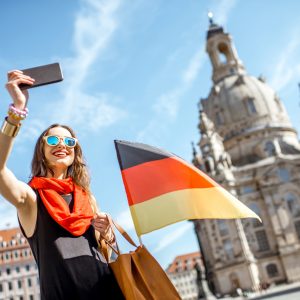 Woman traveling in Dresden city, Germany